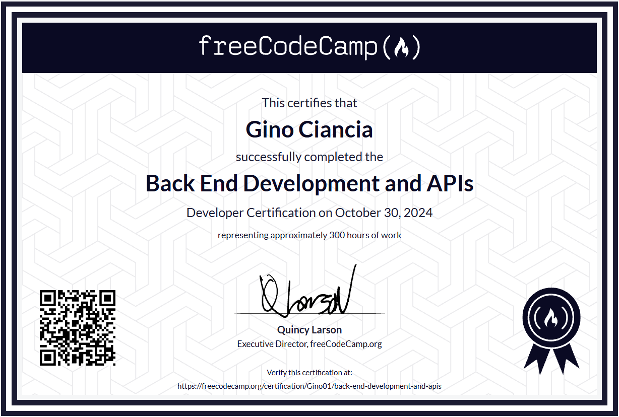 Back end Development and APIs